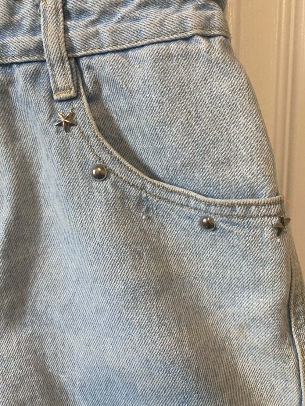 1980's/90's Vintage D'mode Classix Studded Frayed Denim Romper Light Wash 5 - Picture 5 of 16